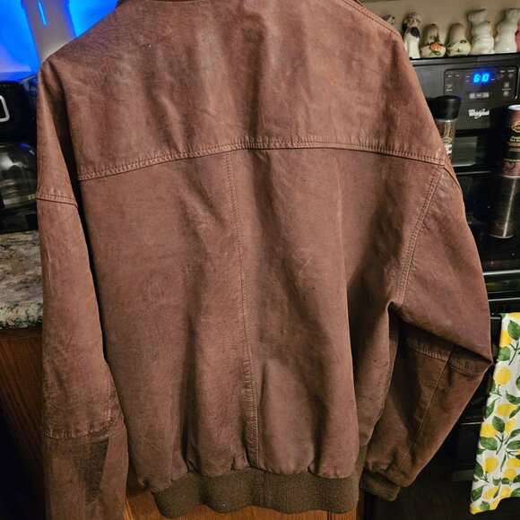 Men's Brown Bomber  Leather jacket - Picture 4 of 4